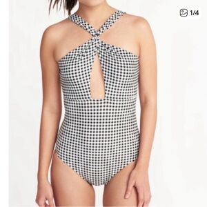 Old Navy Gingham Crisscross Halter One Piece Bathing Suit Swim